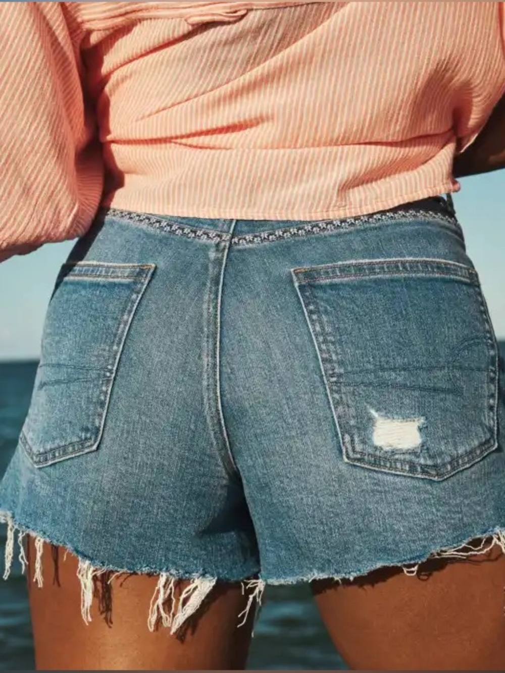 American Eagle Curvy 90s Boyfriend Strigid Distressed Jean Shorts 6